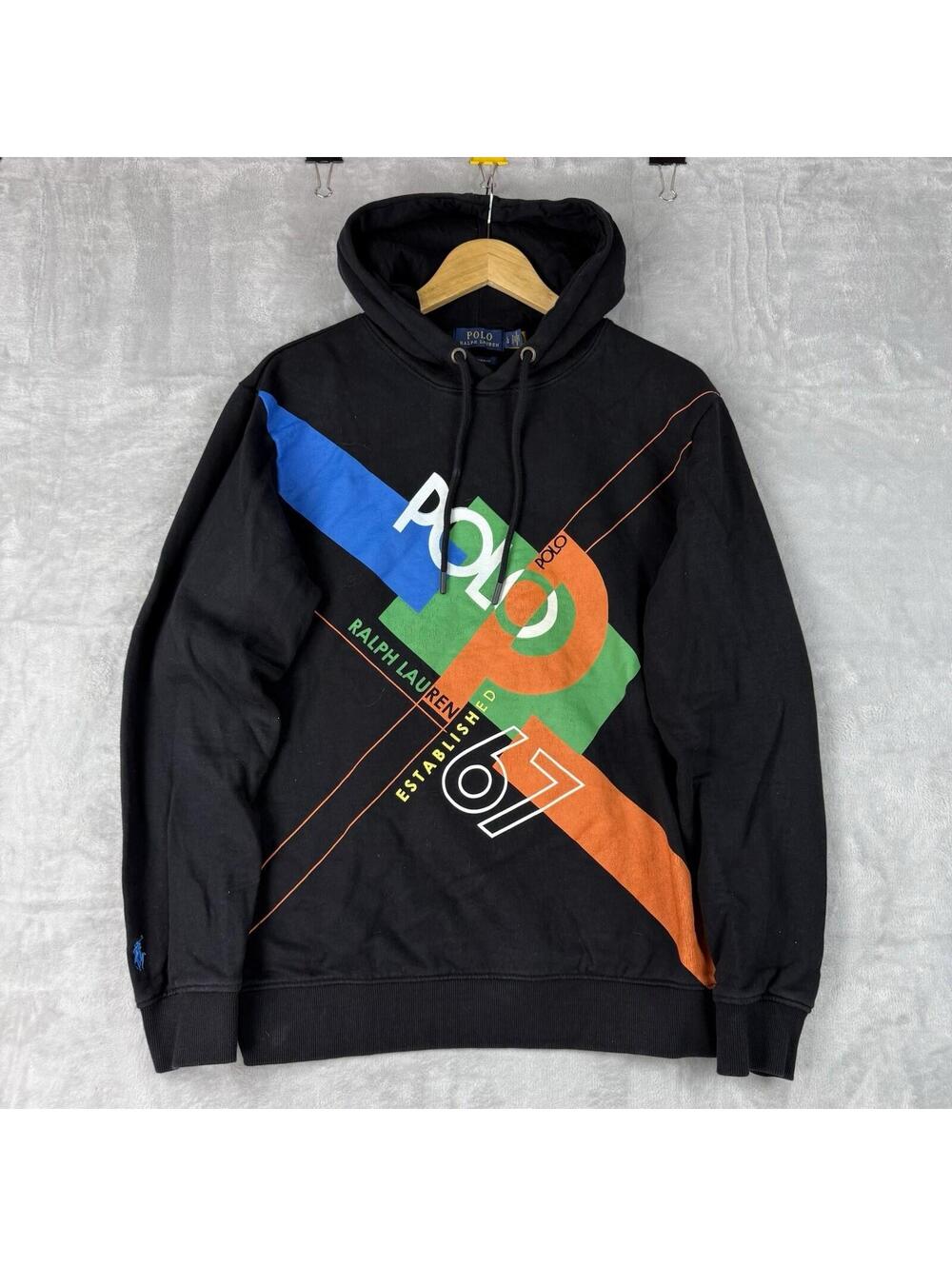 Polo Ralph Lauren Custom Slim Fit Hoodie Men L Colorblock Logo Graphic Preppy